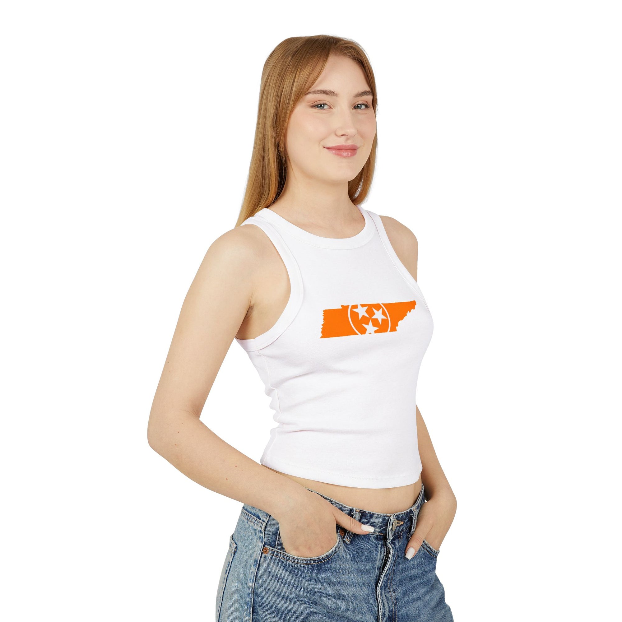 Orange Tennessee Flag Cropped White Tank Top