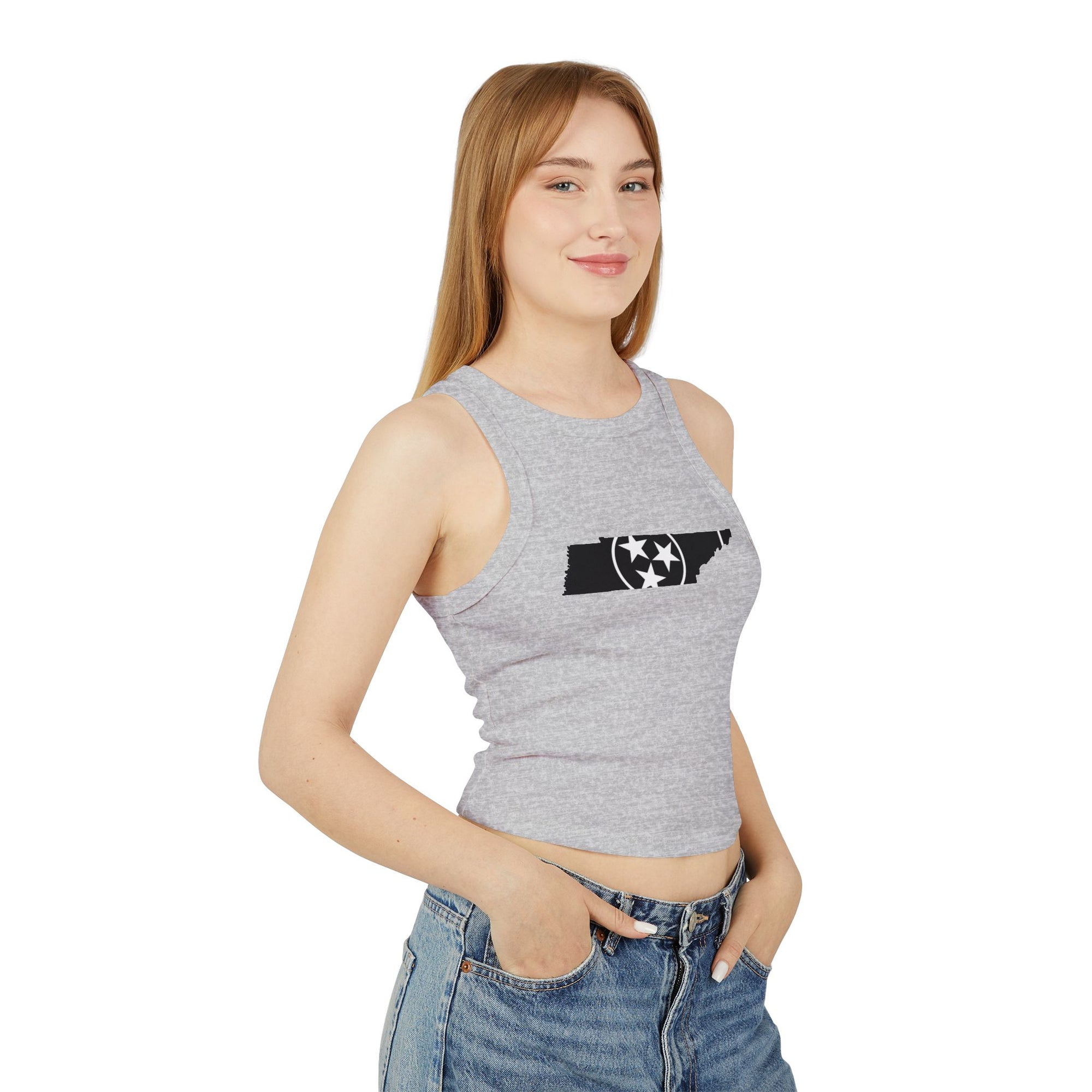 Black and White Tennessee Flag Cropped Gray Tank Top