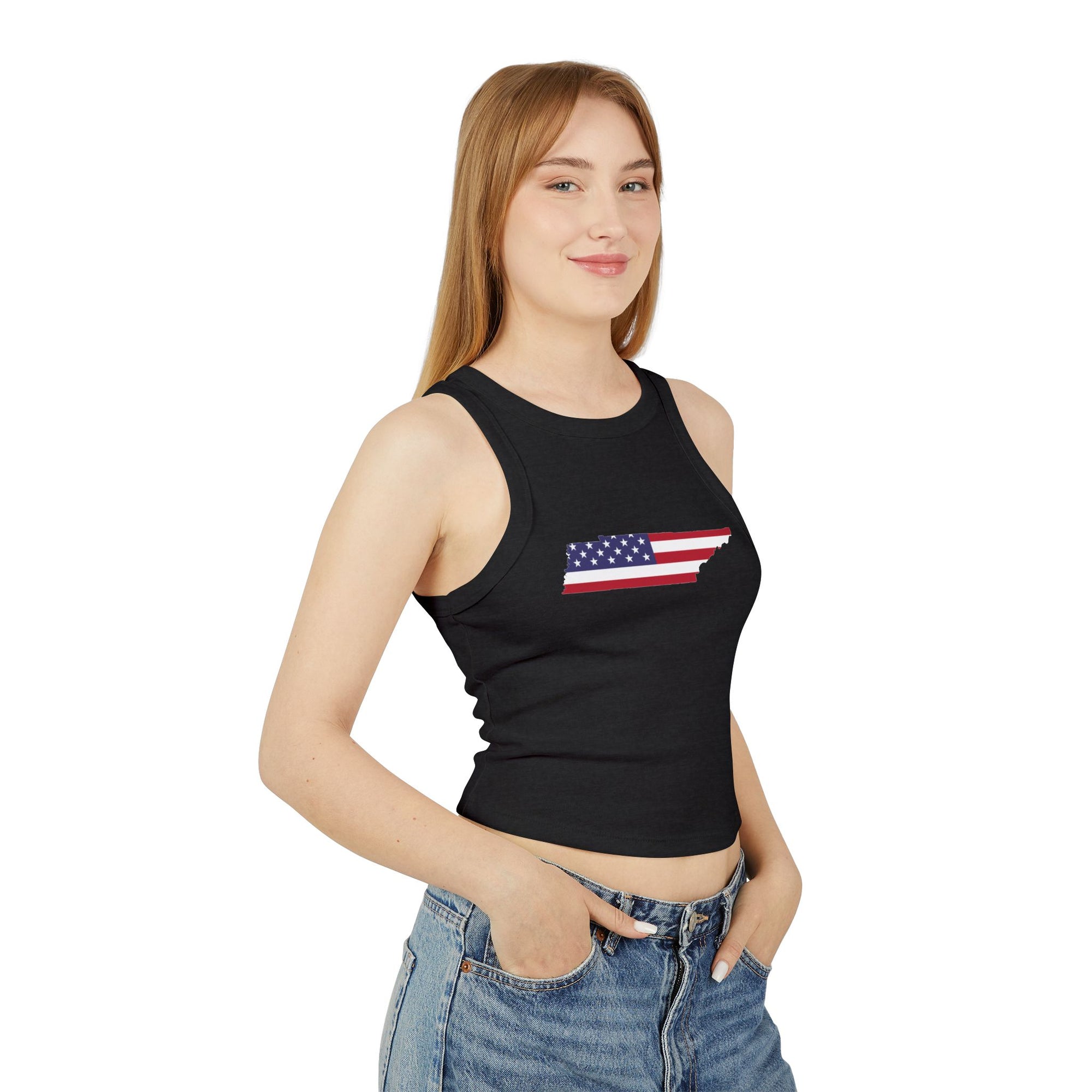 Tennessee Flag Stars and Stripes Cropped Black Tank Top