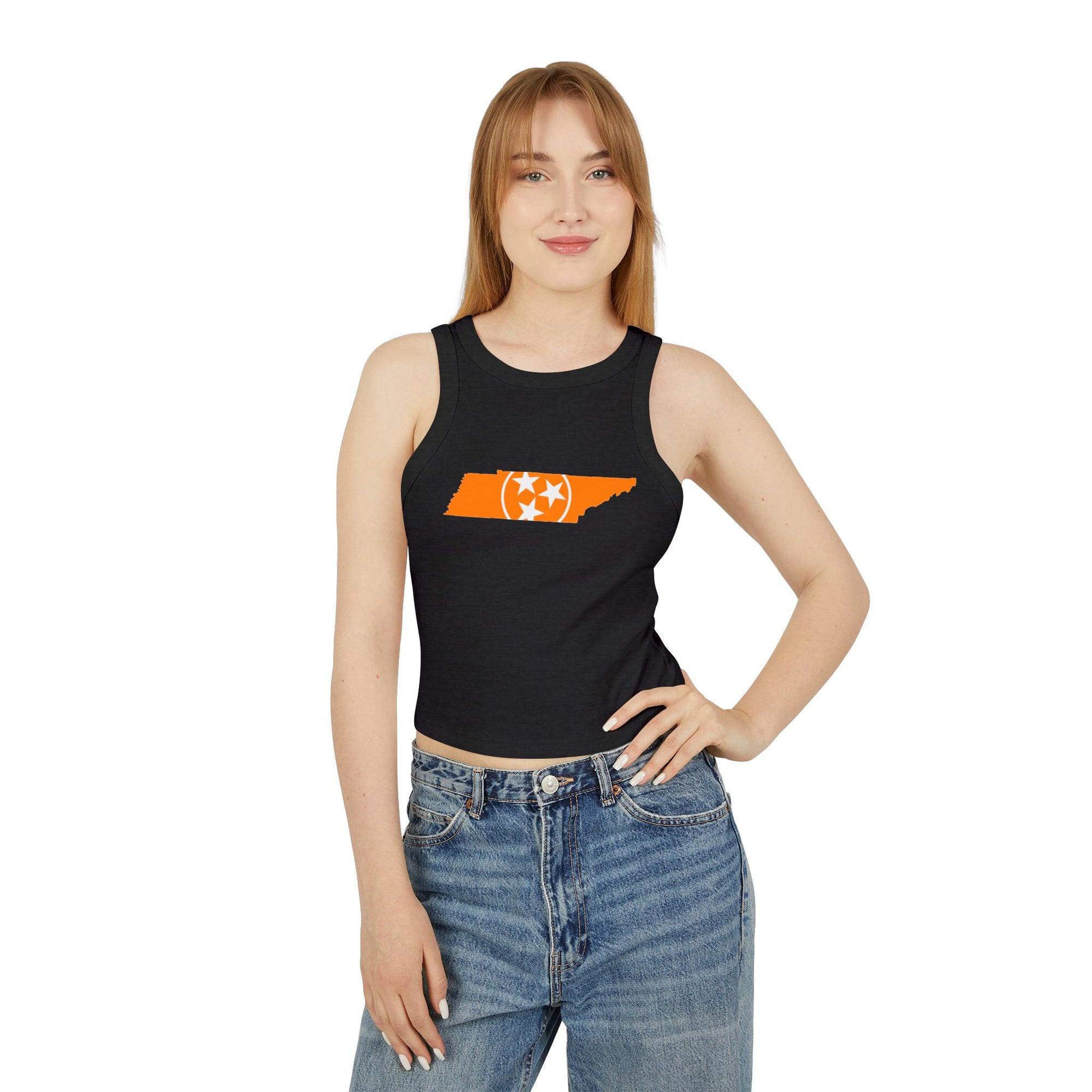 Orange Tennessee Flag Cropped Black Tank Top