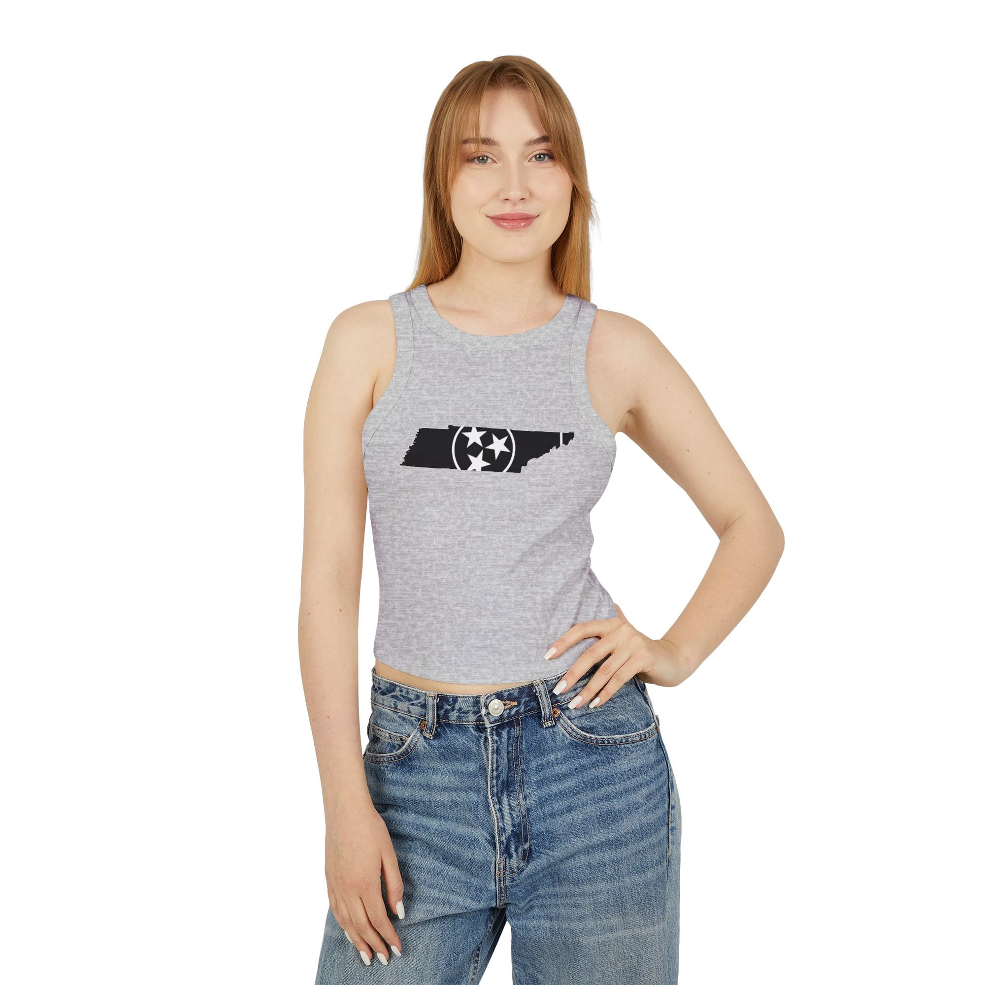 Black and White Tennessee Flag Cropped Gray Tank Top
