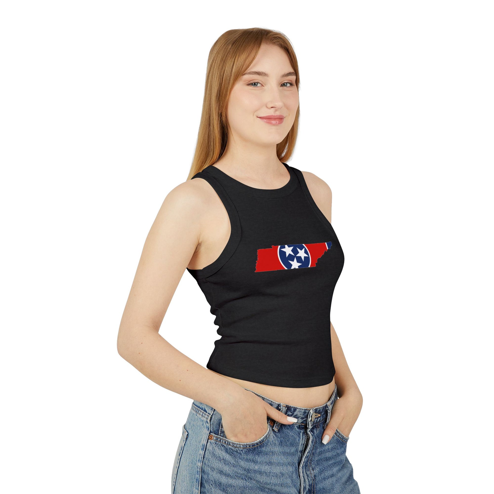 Tennessee Flag Cropped Black Tank Top