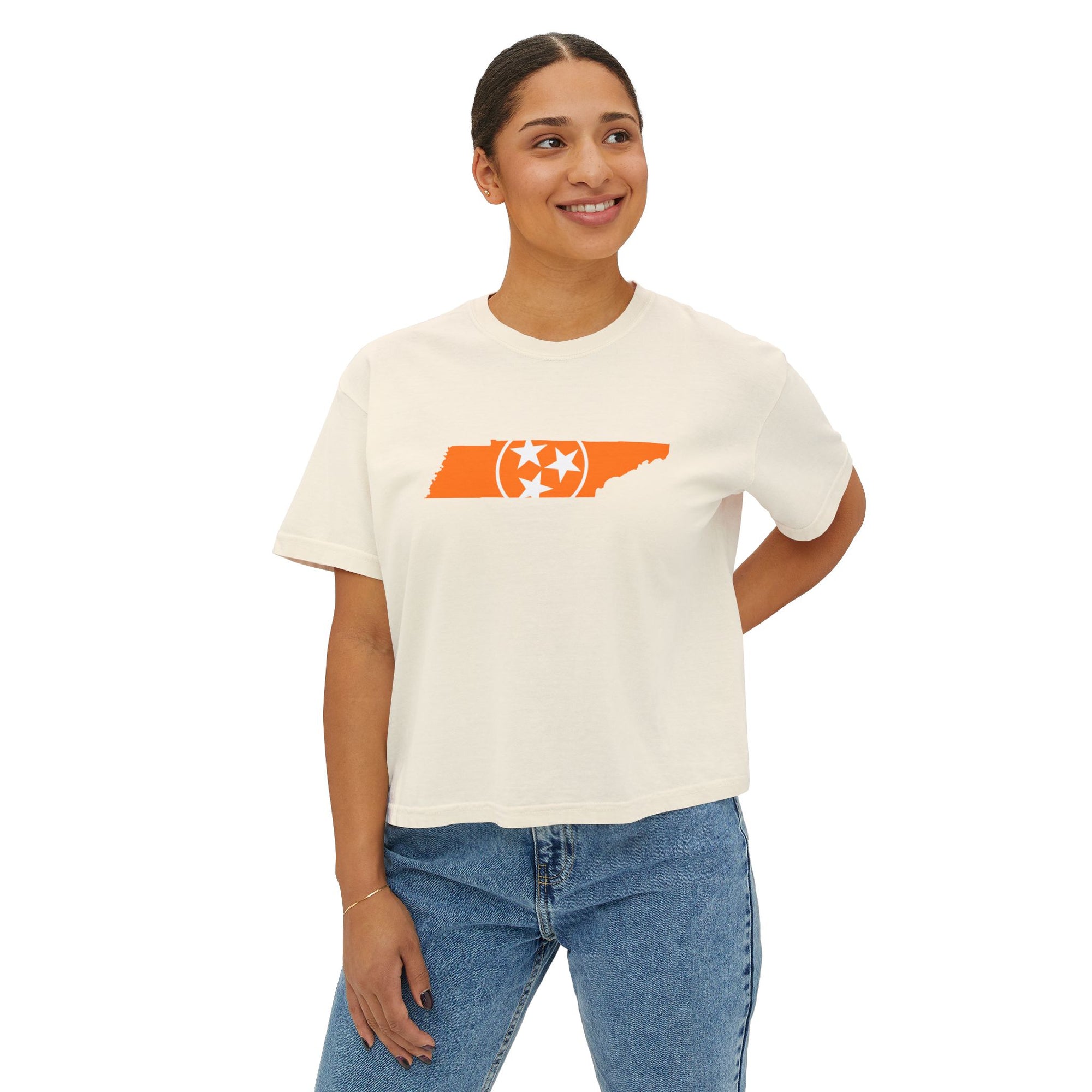 Orange Tennessee Flag Cropped Ivory T Shirt