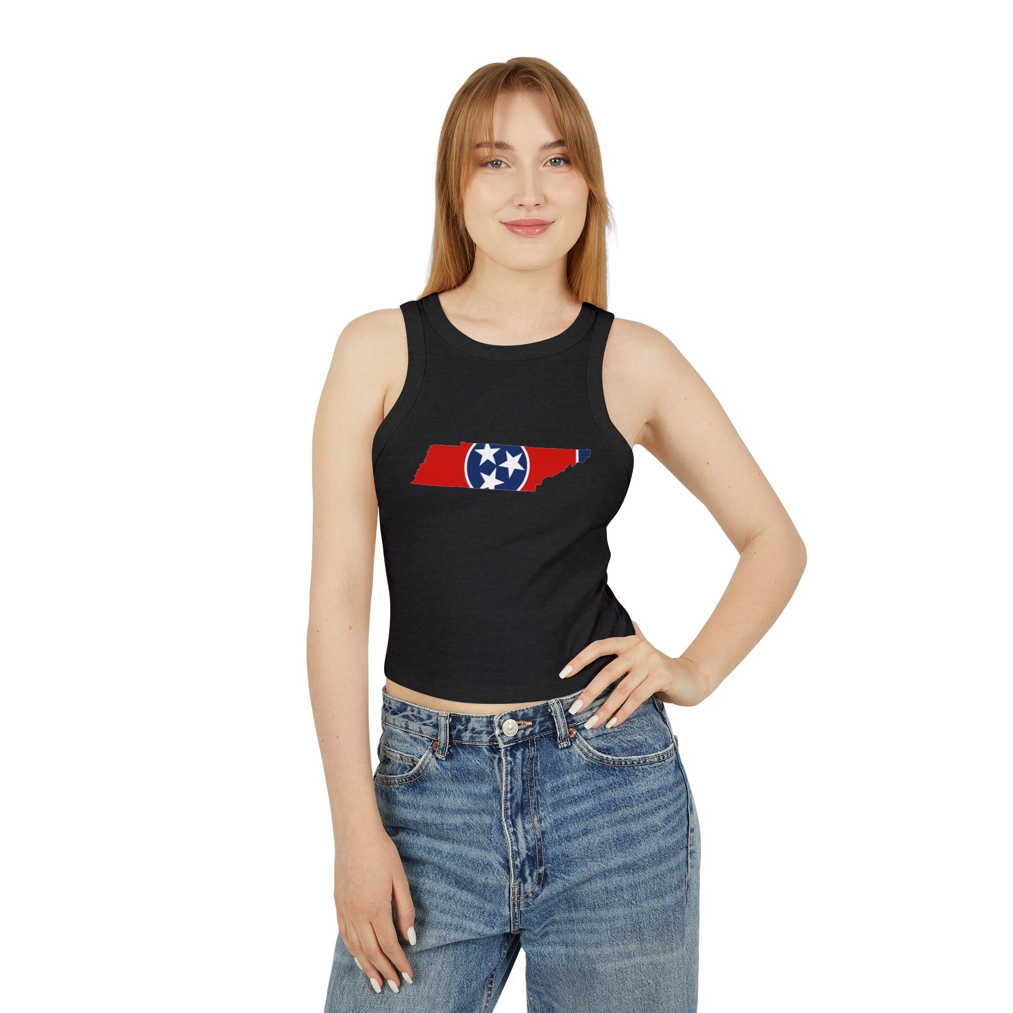 Tennessee Flag Cropped Black Tank Top