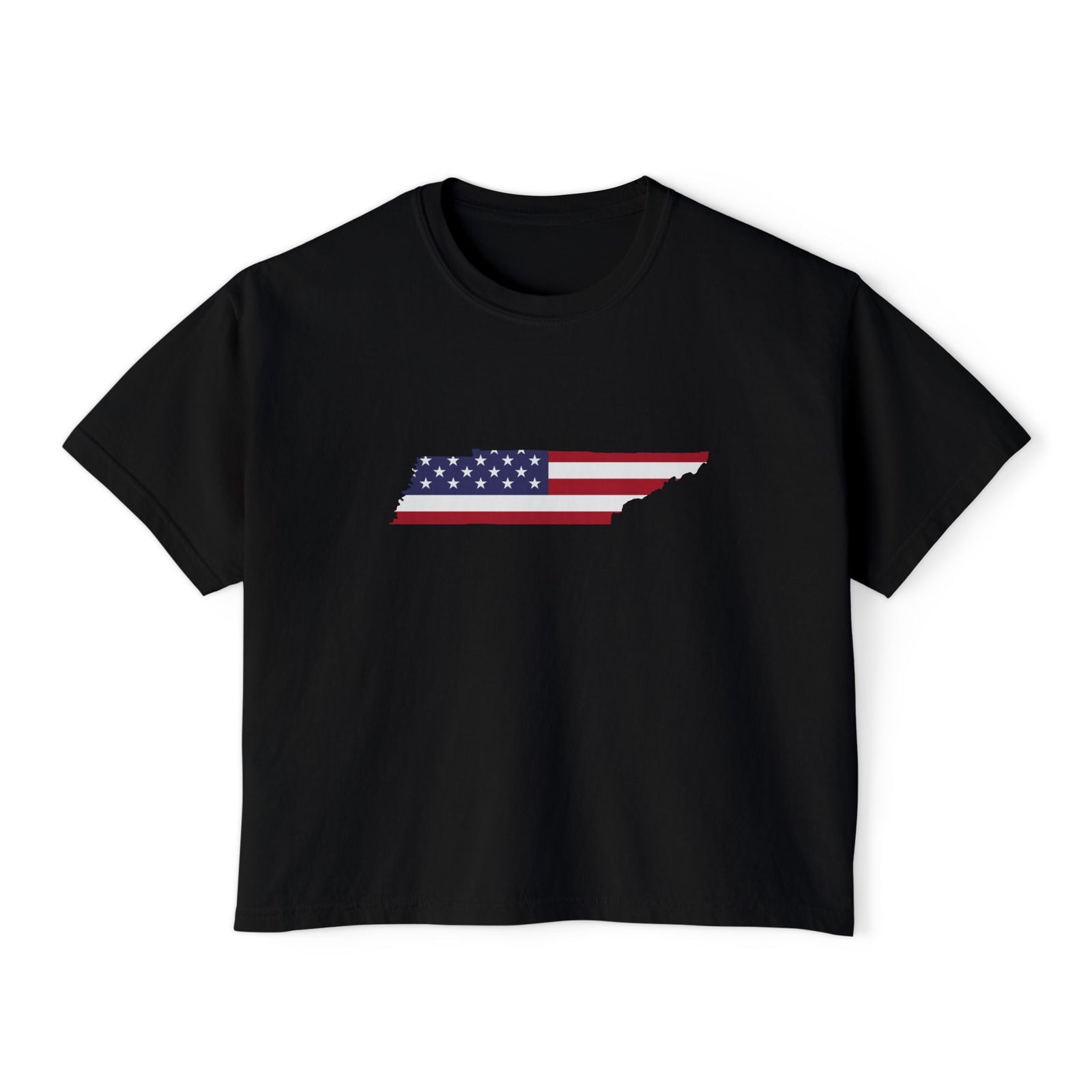 Cropped Tennessee American Flag Black T Shirt