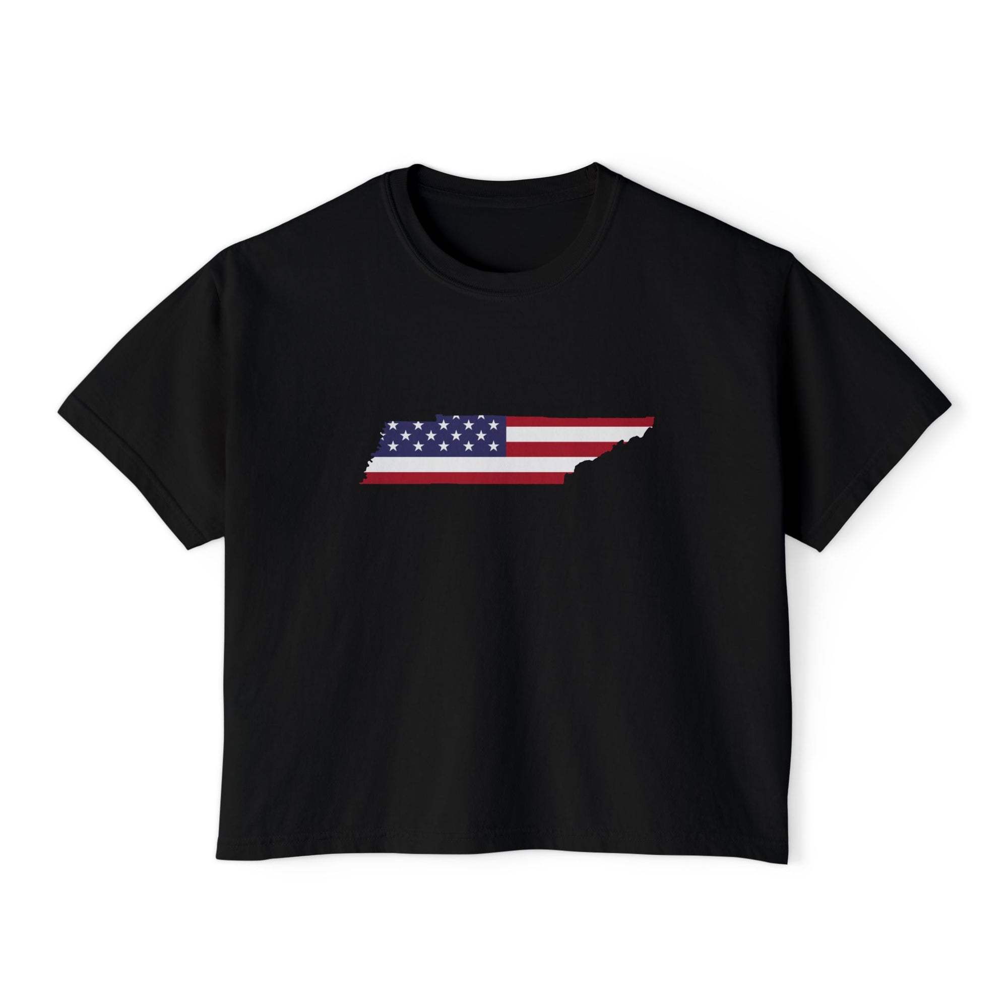 Cropped Tennessee American Flag Black T Shirt