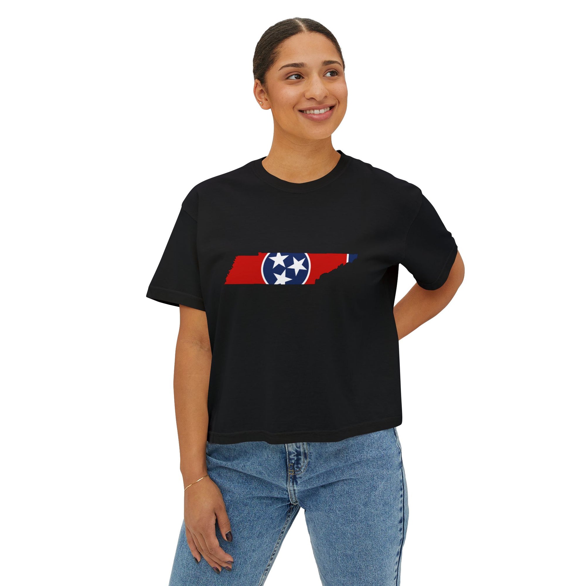 Cropped Tennessee Flag Black T Shirt