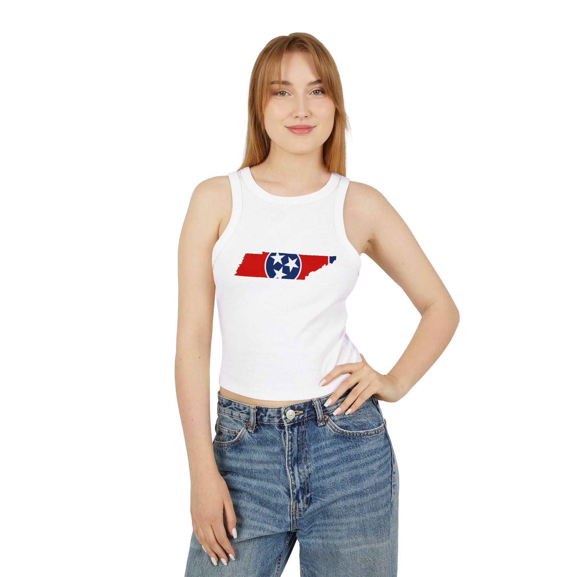 Tennessee Flag Cropped White Tank Top