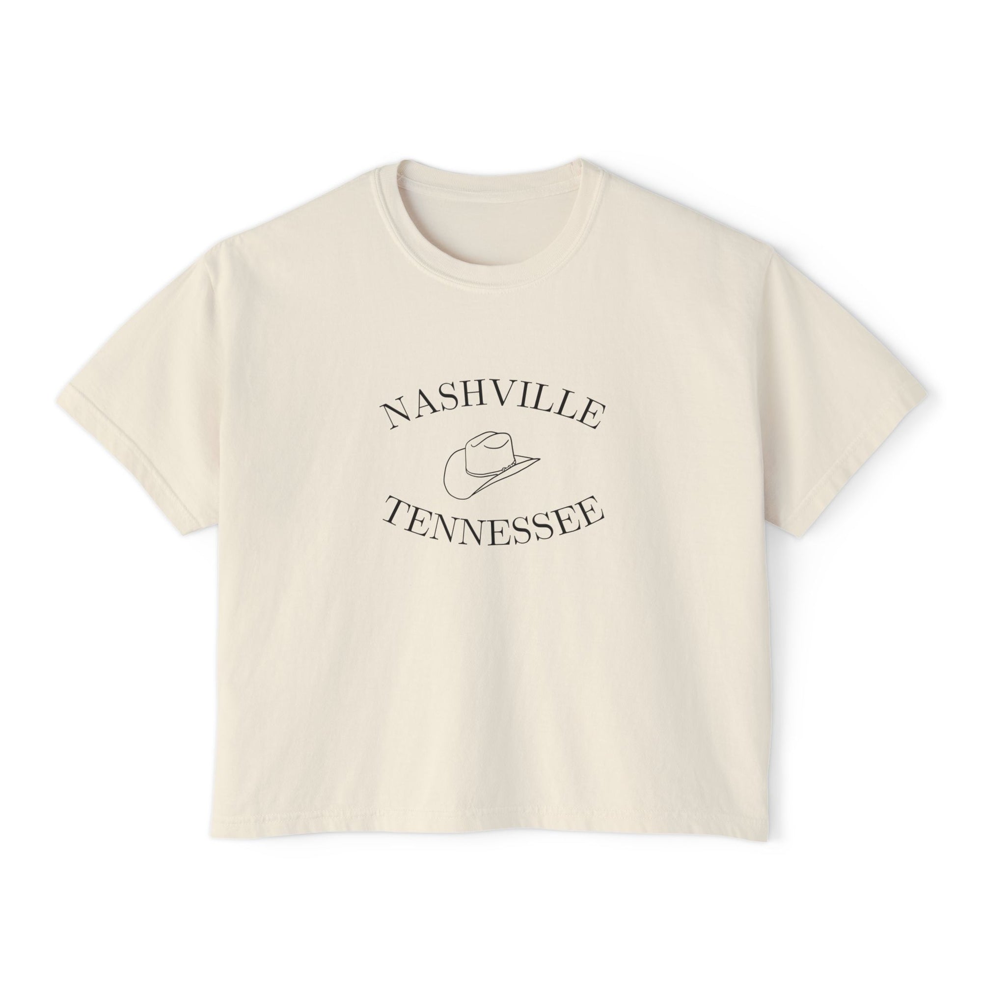 Nashville Cowboy Hat Cropped Ivory T Shirt