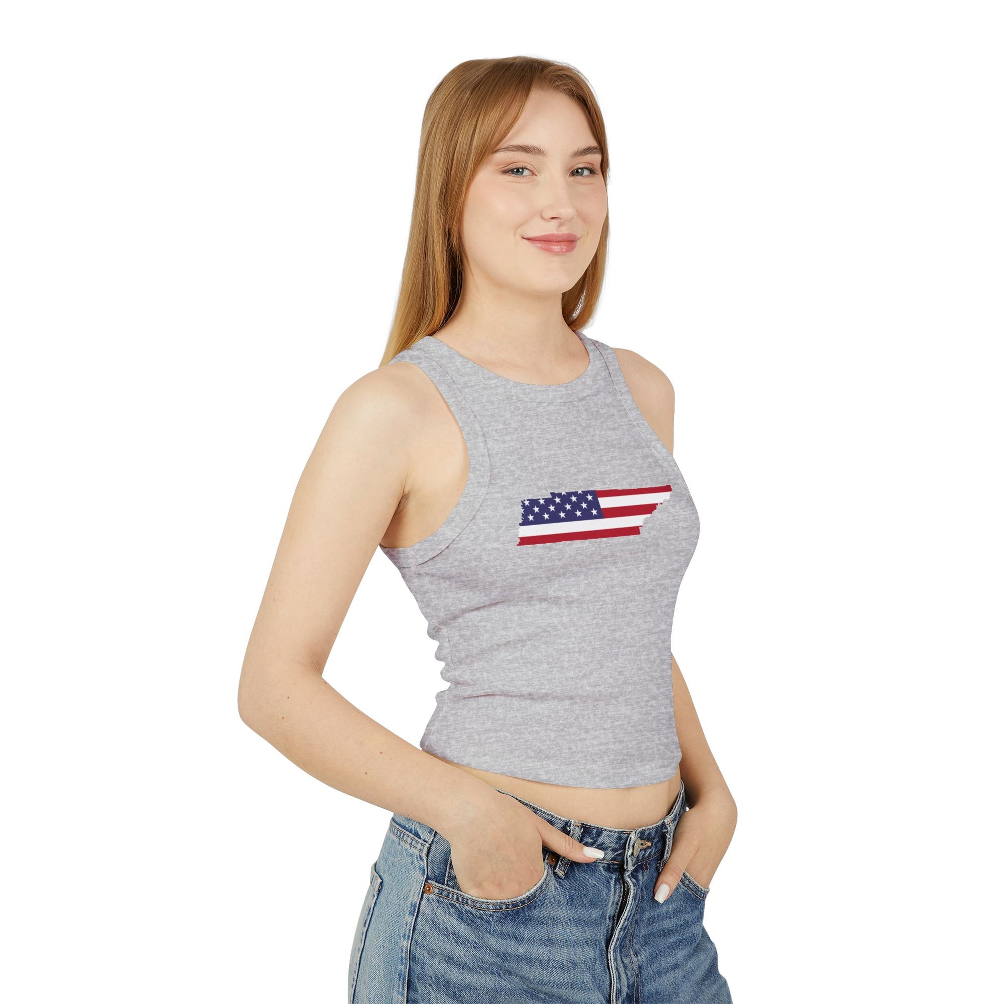 Tennessee Flag Stars and Stripes Cropped Gray Tank Top