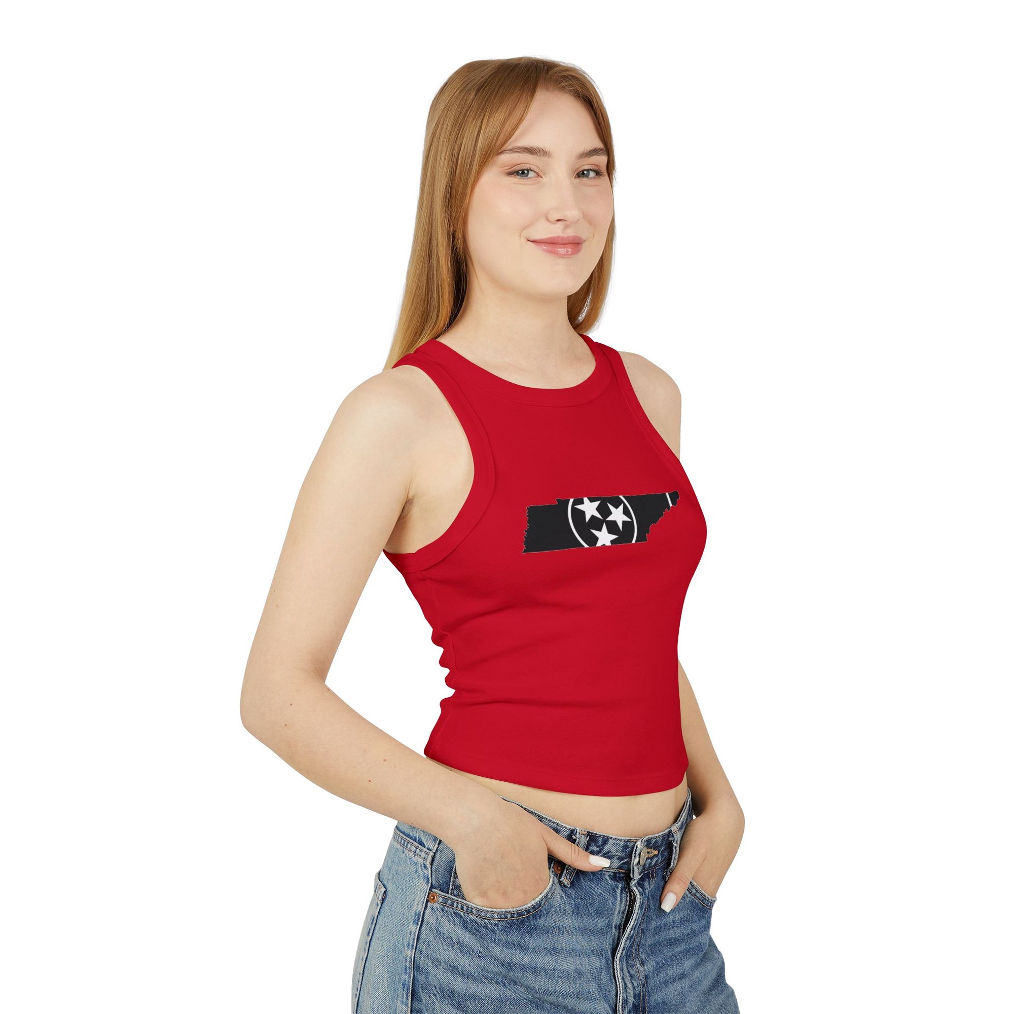 Black and White Tennessee Flag Cropped Red Tank Top