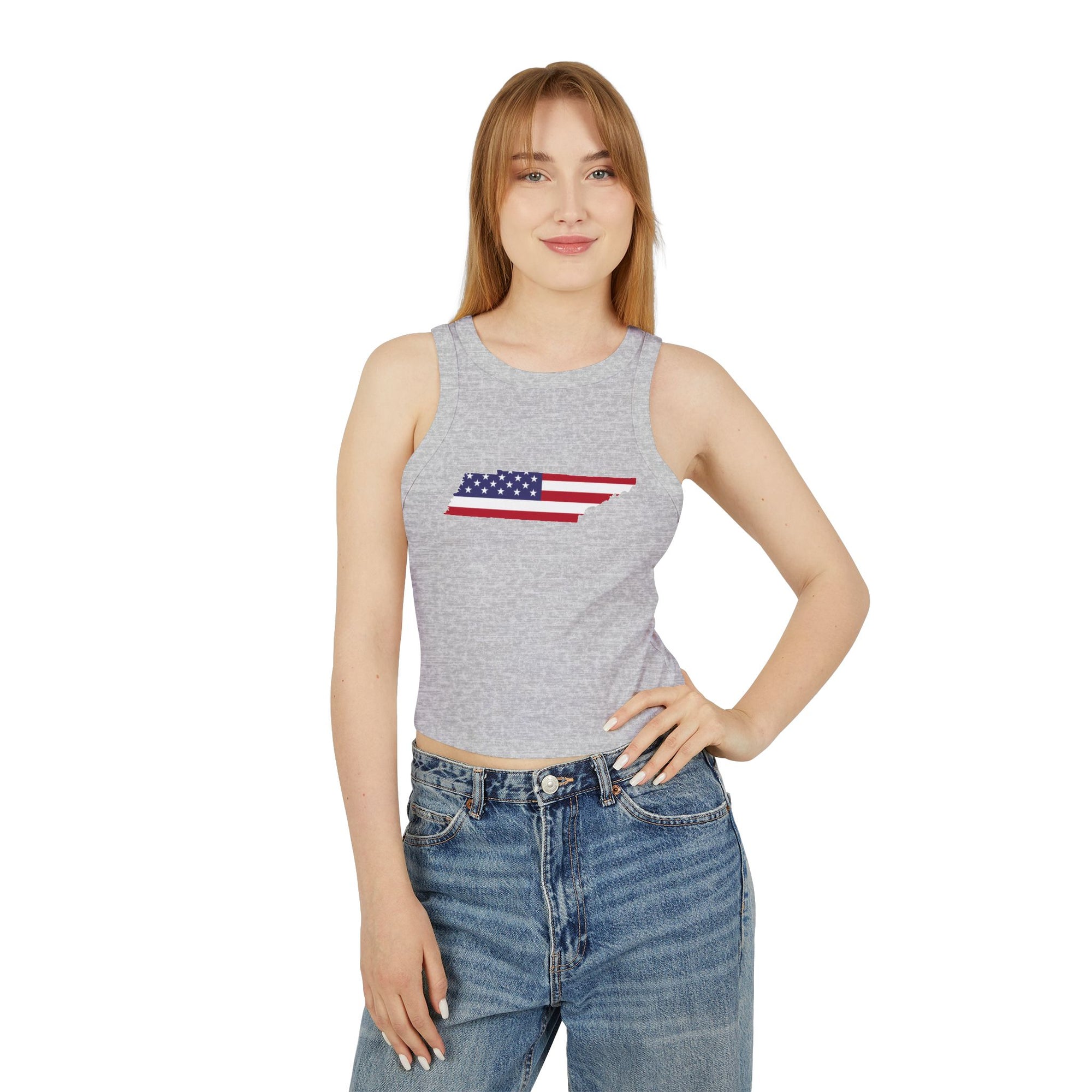 Tennessee Flag Stars and Stripes Cropped Gray Tank Top