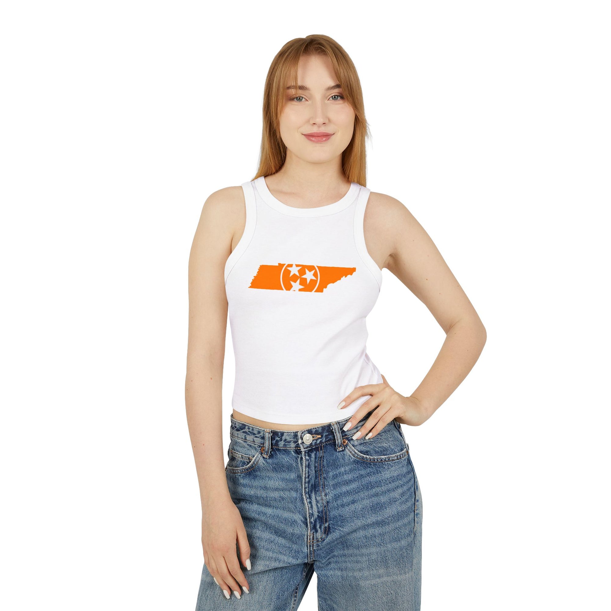 Orange Tennessee Flag Cropped White Tank Top