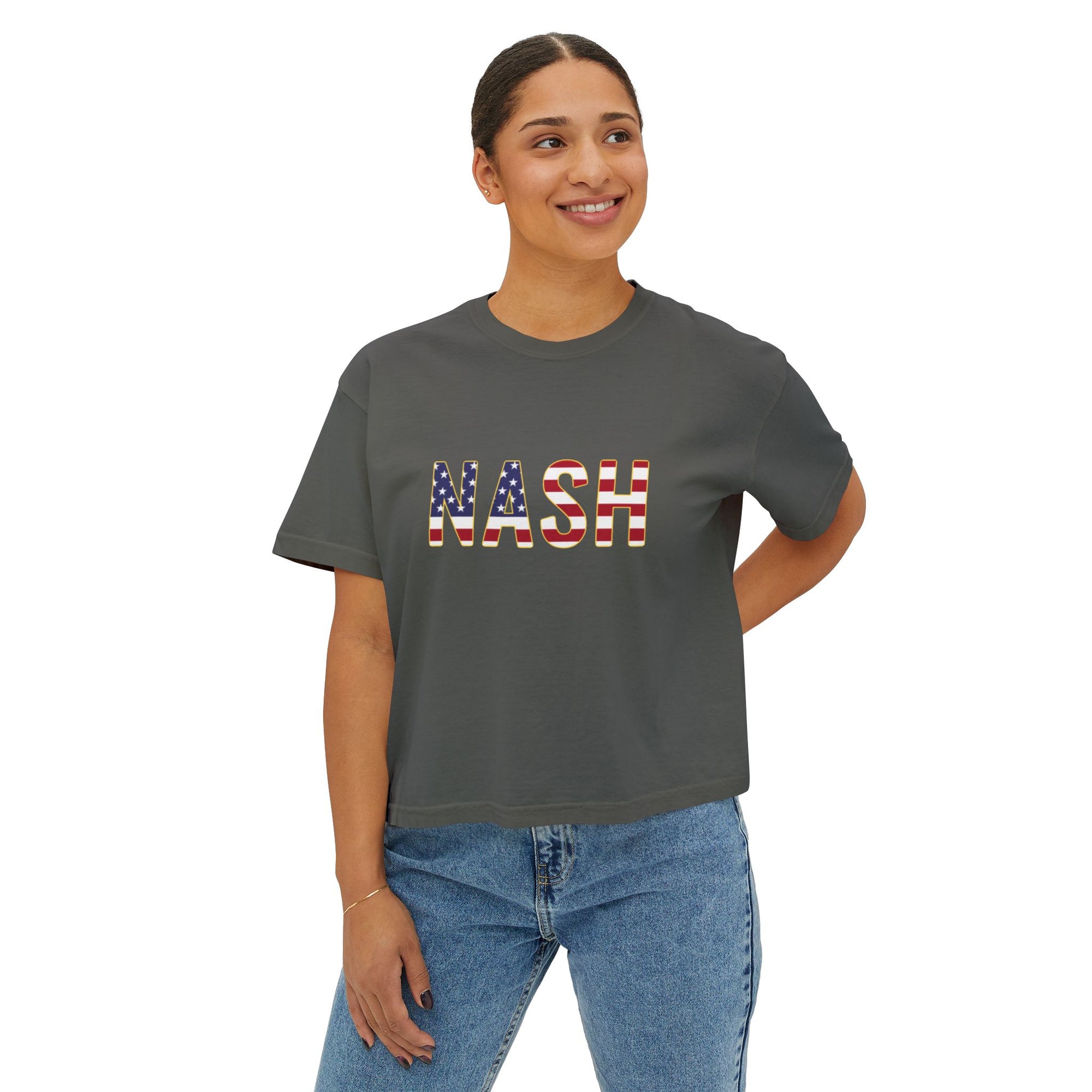 Nash American Flag Cropped Gray T Shirt