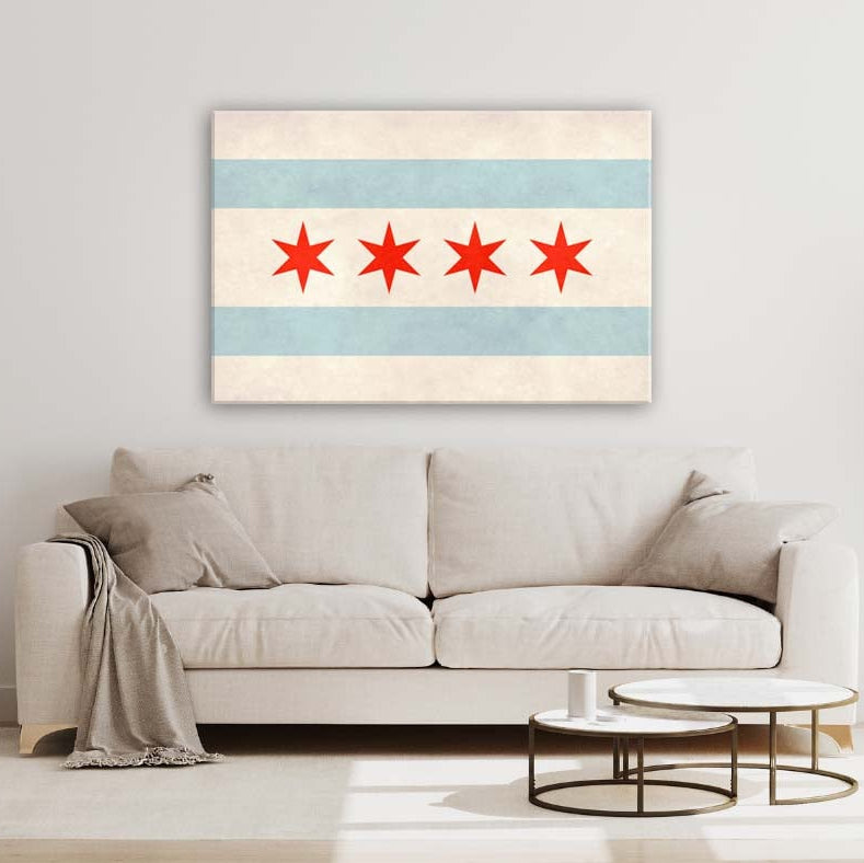Distressed Chicago Flag Canvas Wall Art Print