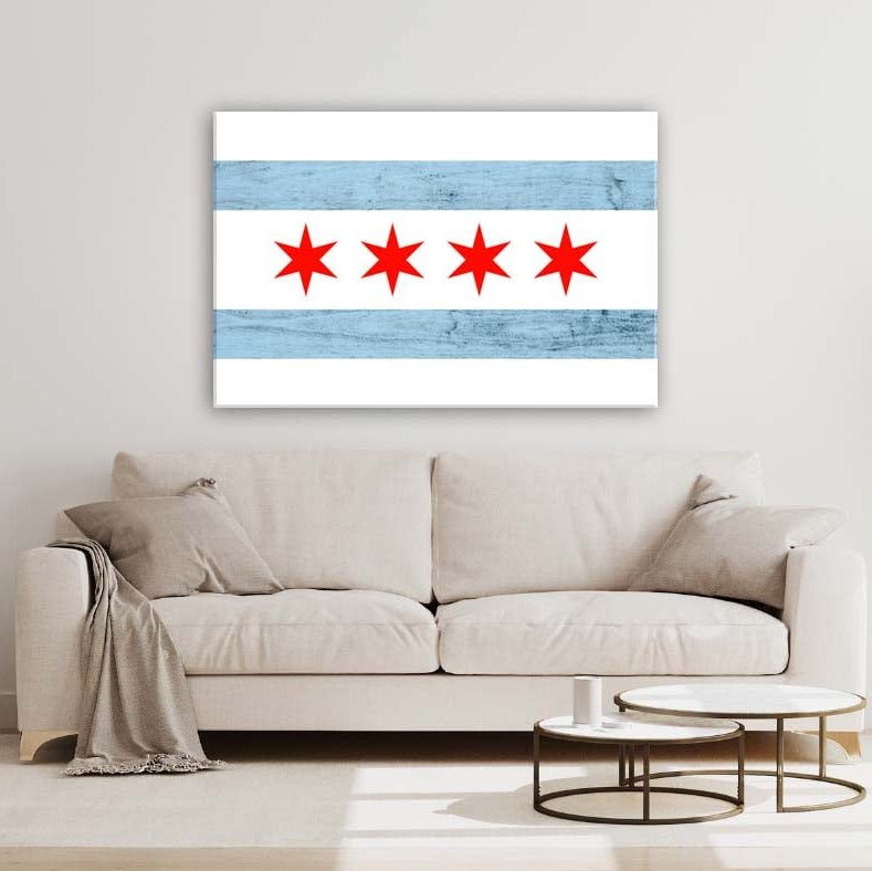 Rustic Chicago Flag Canvas Wall Art Print