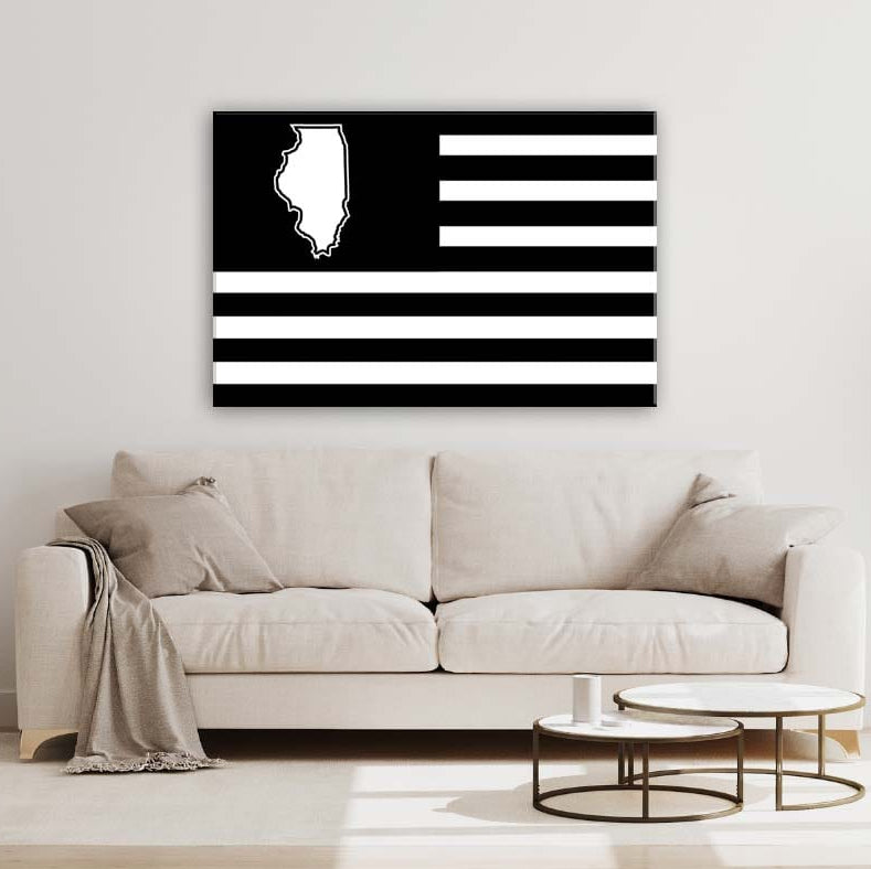 Black and White Illinois American Flag Canvas Wall Art Print