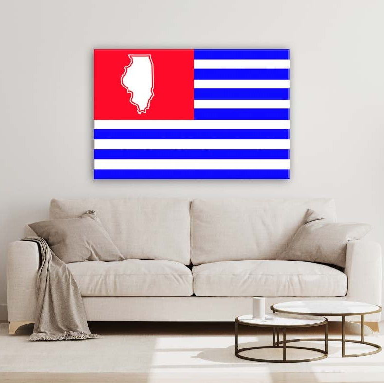 Blue and Red Illinois American Flag Canvas Wall Art Print
