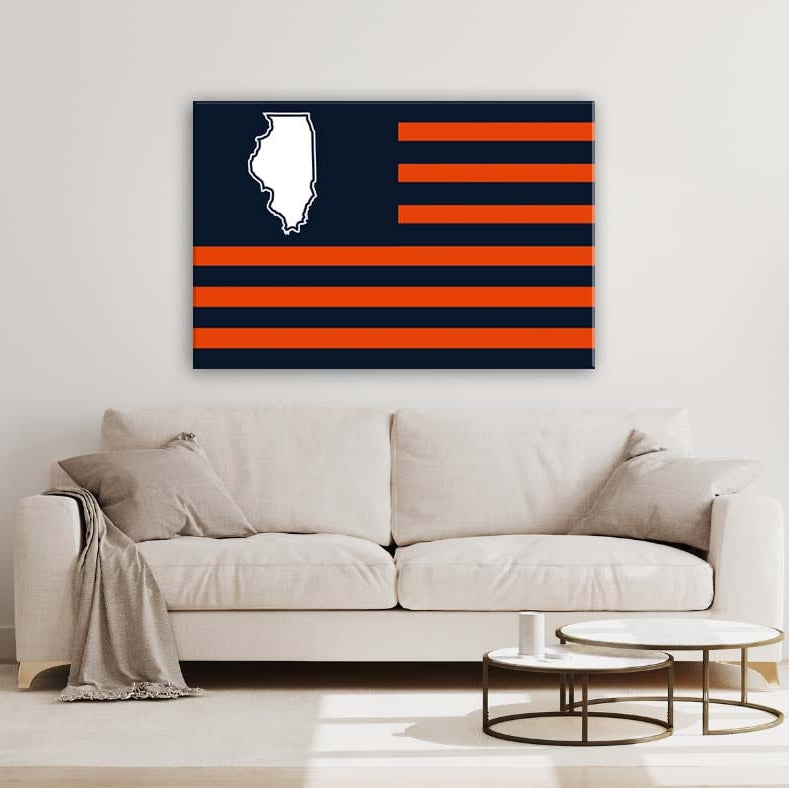 Navy and Orange Illinois American Flag Canvas Wall Art Print
