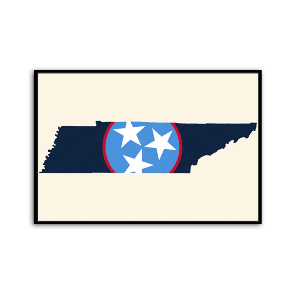 Navy & Teal Tennessee Flag Silhouette Canvas Wall Art Print - Canvas Black Frame
