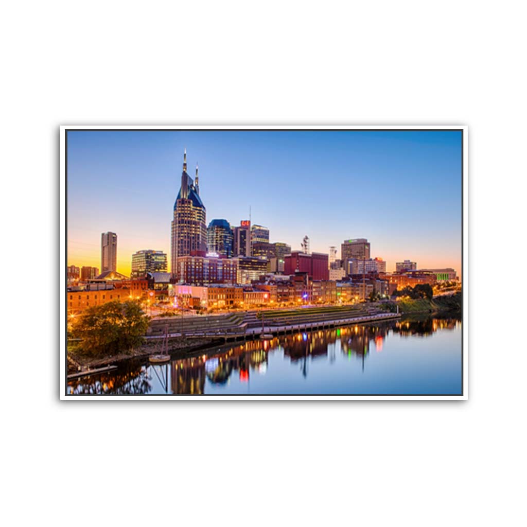 Nashville Skyline Canvas Wall Art Print - White Frame