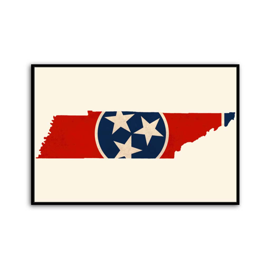 Distressed Tennessee Flag Silhouette Canvas Wall Art Print - Canvas Black Frame