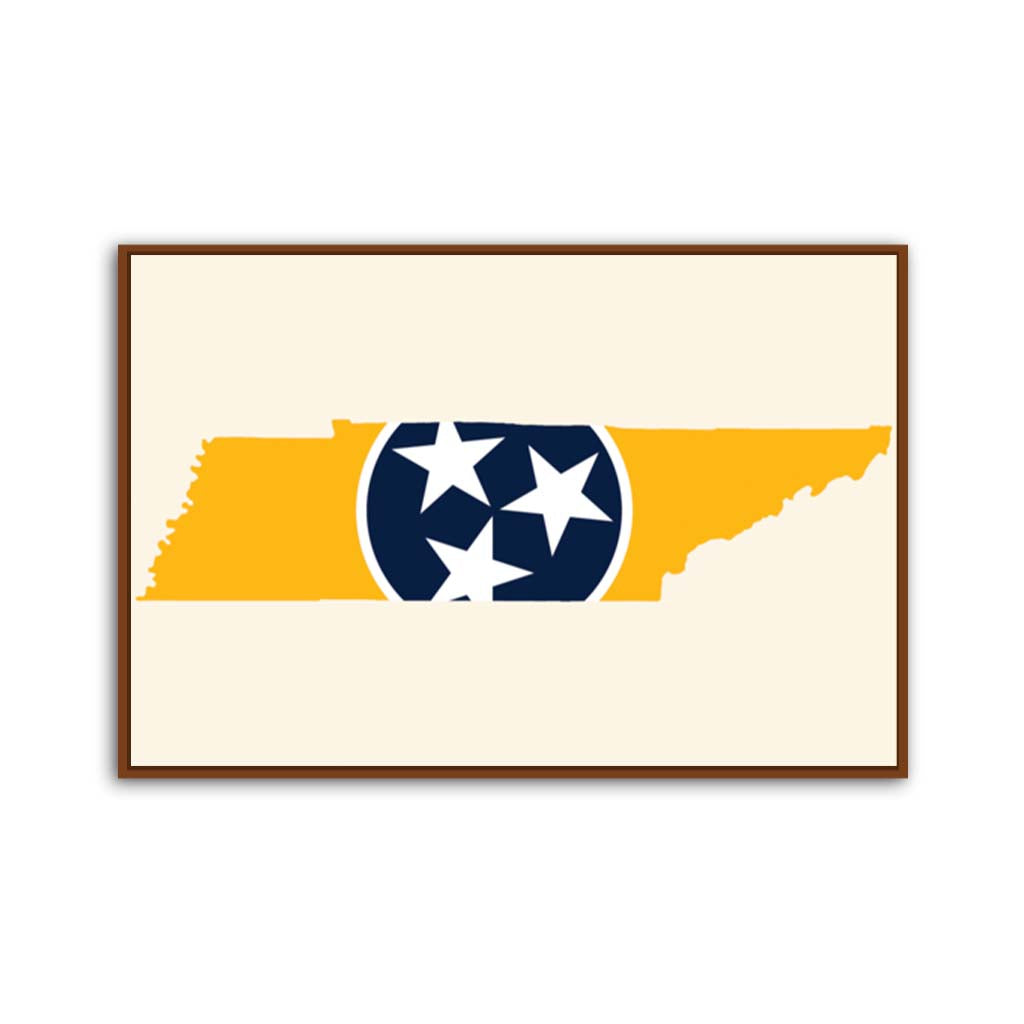 Navy & Gold Tennessee Flag Silhouette Canvas Wall Art Print - Canvas Pecan Frame