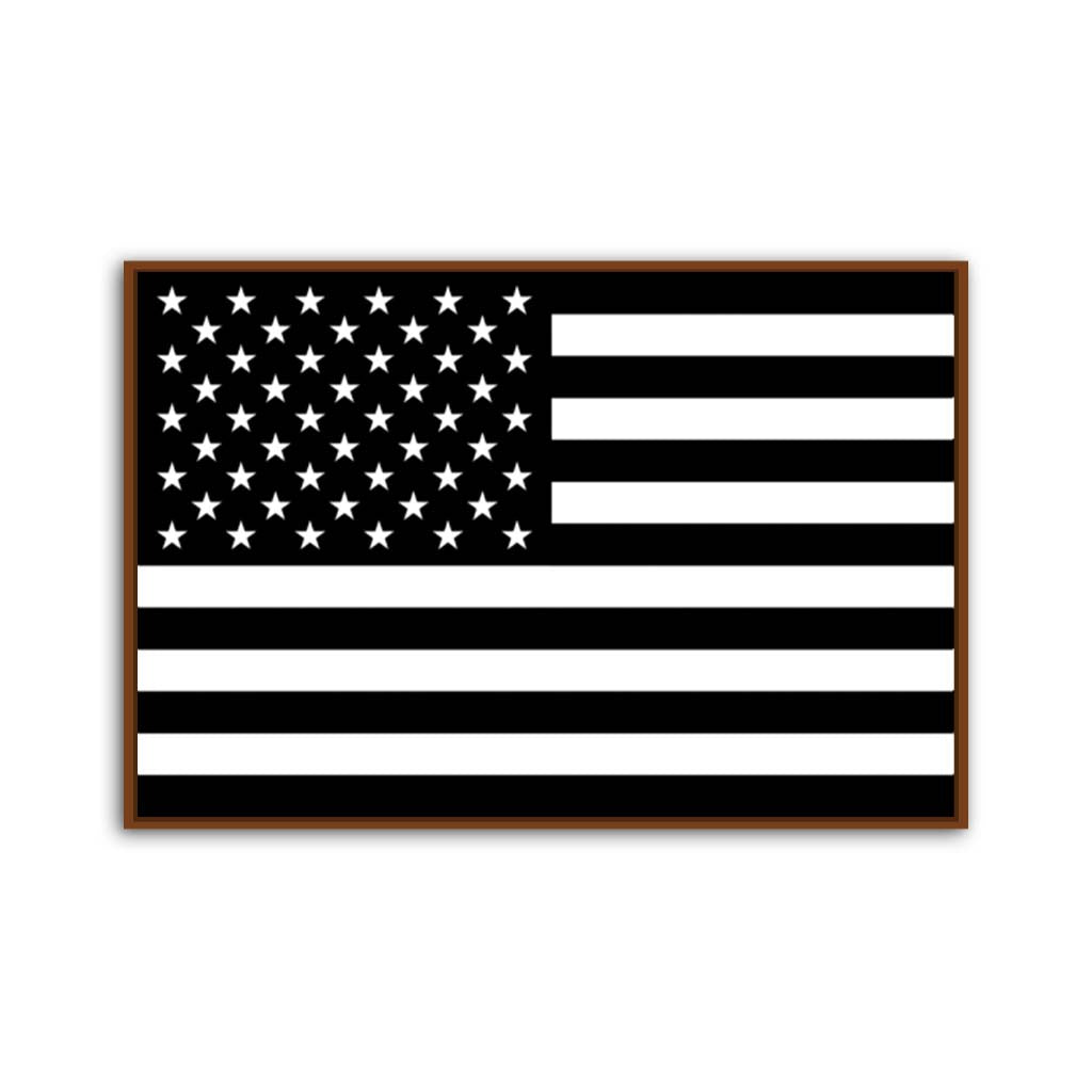 Black & White American Flag Canvas Wall Art Print - Canvas Pecan Frame