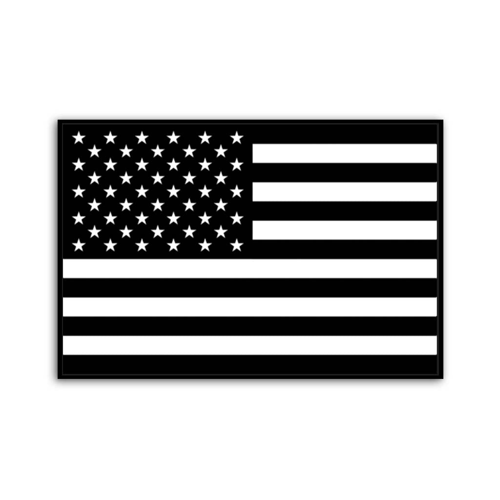 Black & White American Flag Silhouette Canvas Wall Art Print - Canvas Black Frame