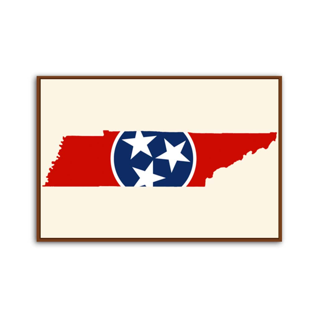 Tennessee Flag Silhouette Canvas Wall Art Print - Canvas Pecan Frame