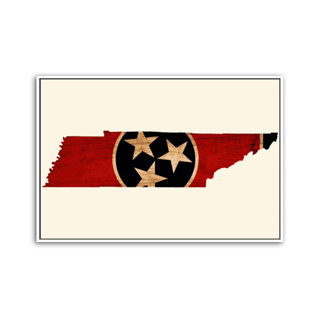 Rustic Tennessee Flag Silhouette Canvas Wall Art Print - Canvas White Frame