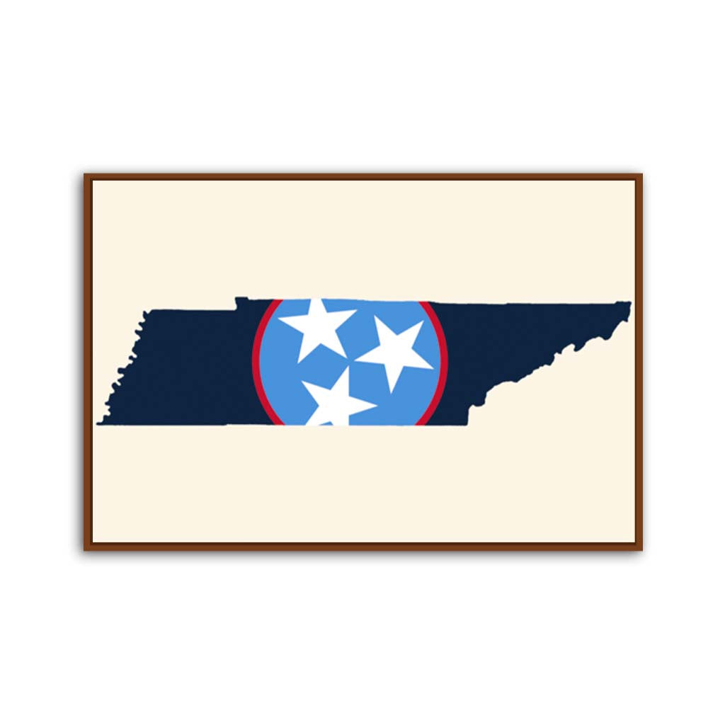Navy & Teal Tennessee Flag Silhouette Canvas Wall Art Print - Canvas Pecan Frame