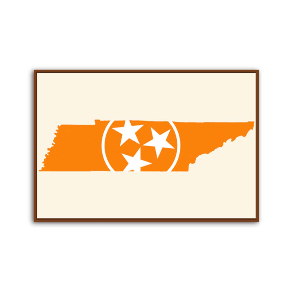 Orange & White Tennessee Flag Silhouette Canvas Wall Art Print - Canvas Pecan Frame