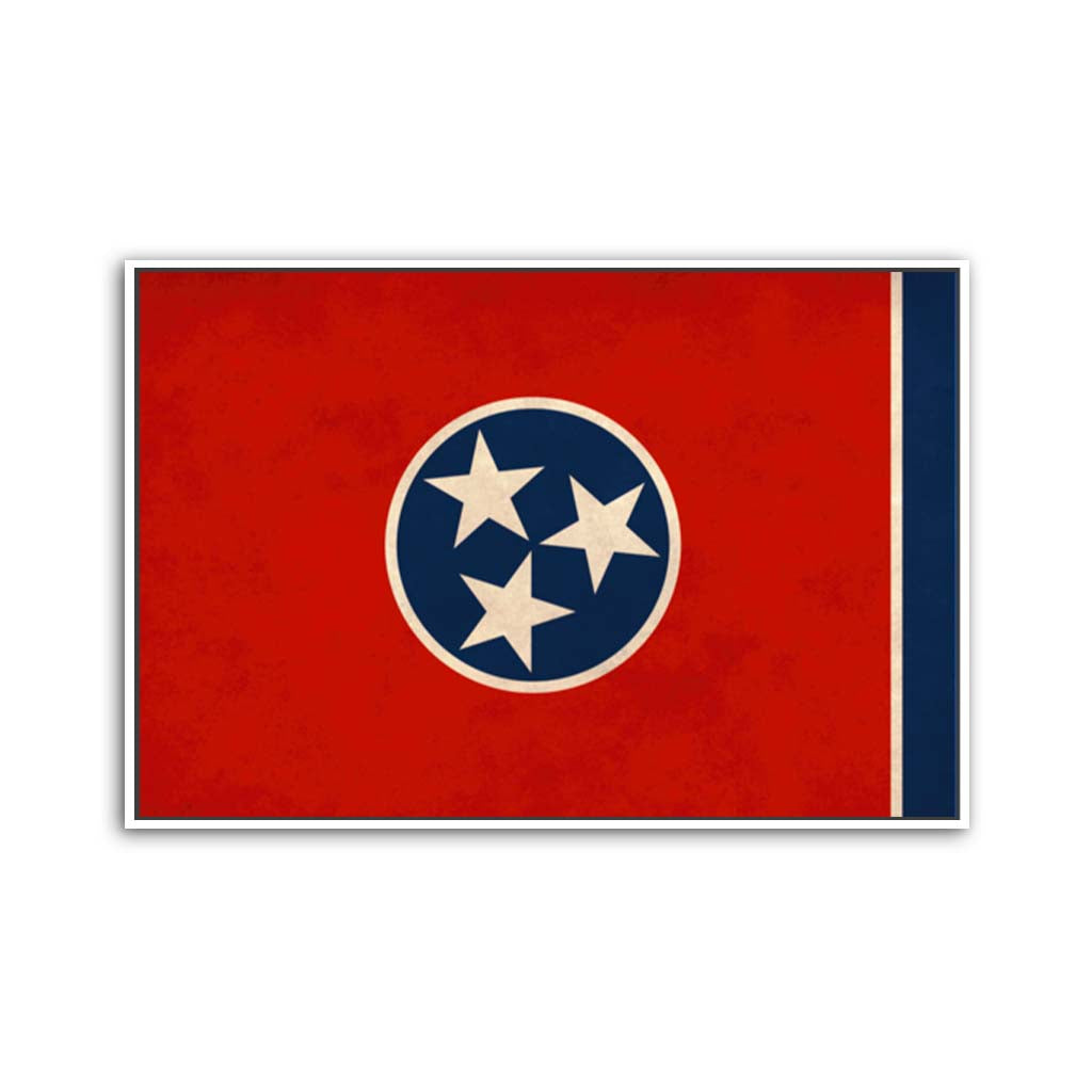 Distressed Tennessee Canvas Flag Art Print - Canvas White Frame