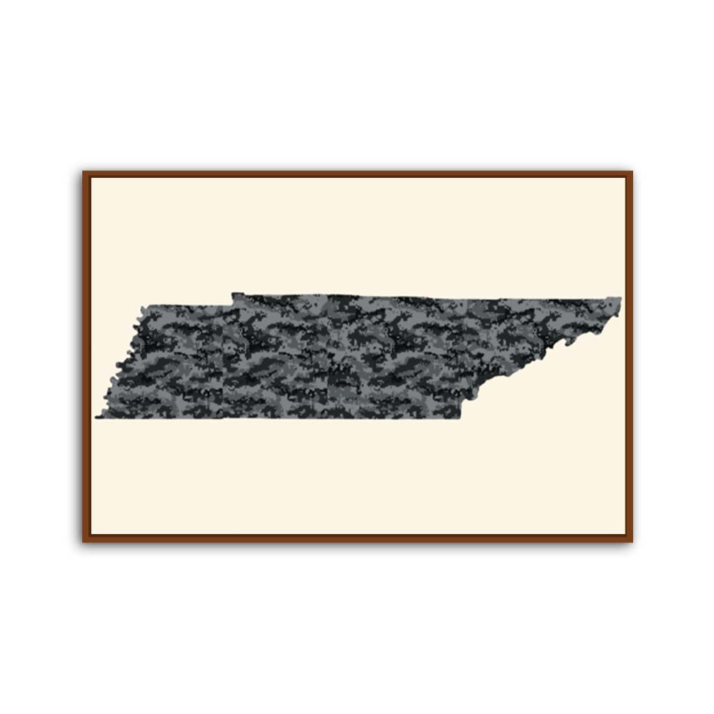Tennessee Digital Camo Silhouette Canvas Wall Art Print - Canvas Pecan Frame