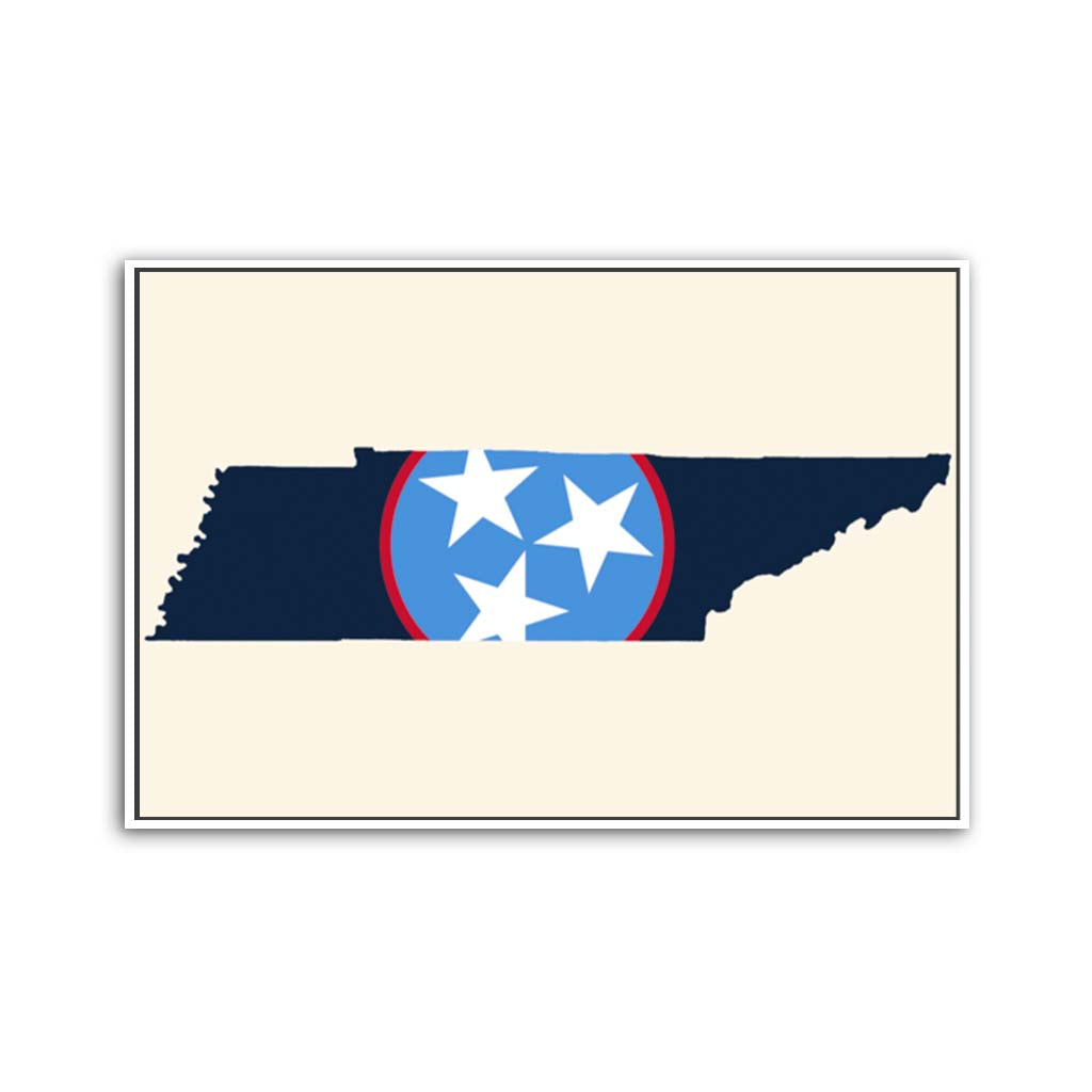 Navy & Teal Tennessee Flag Silhouette Canvas Wall Art Print - Canvas White Frame