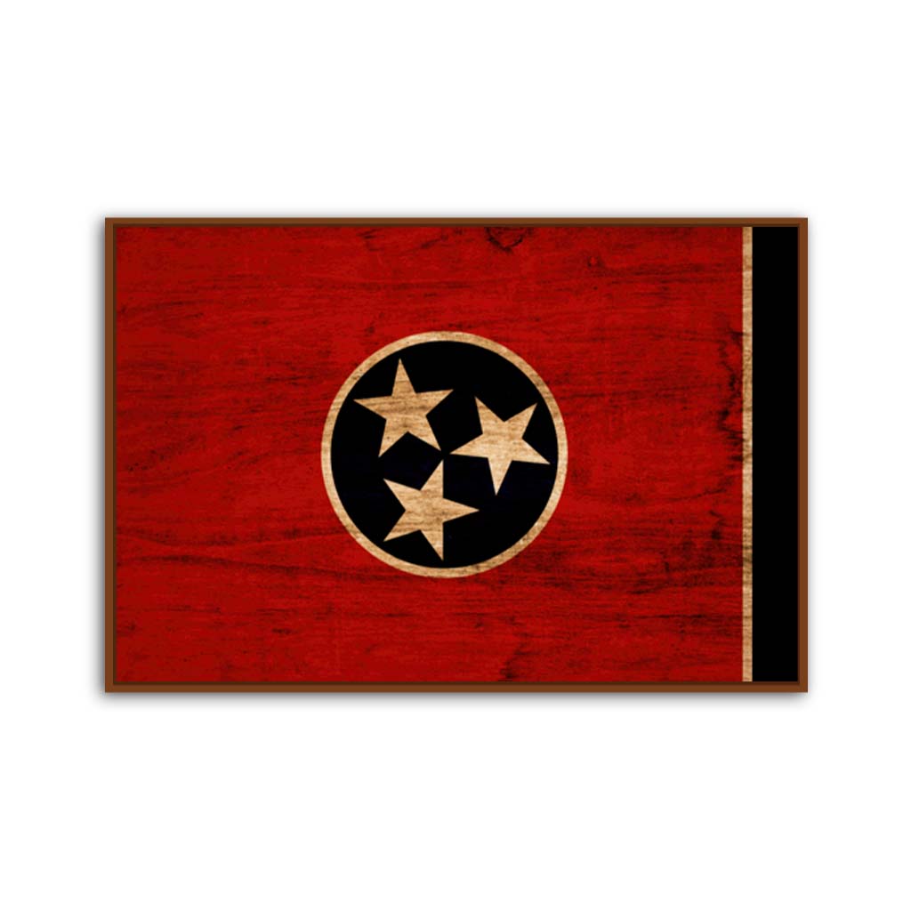 Rustic Tennessee Canvas Flag Art Print - Canvas Pecan Frame