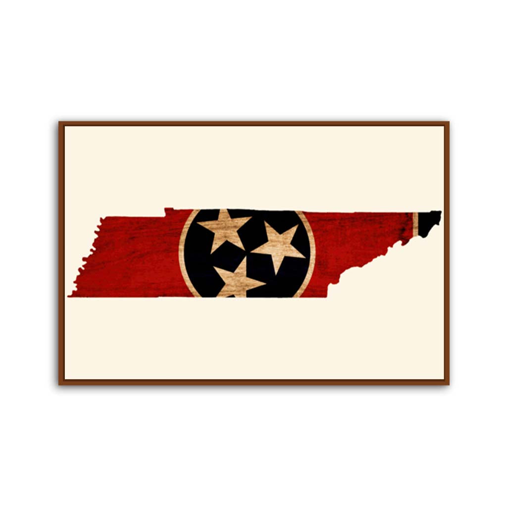 Rustic Tennessee Flag Silhouette Canvas Wall Art Print - Canvas Pecan Frame