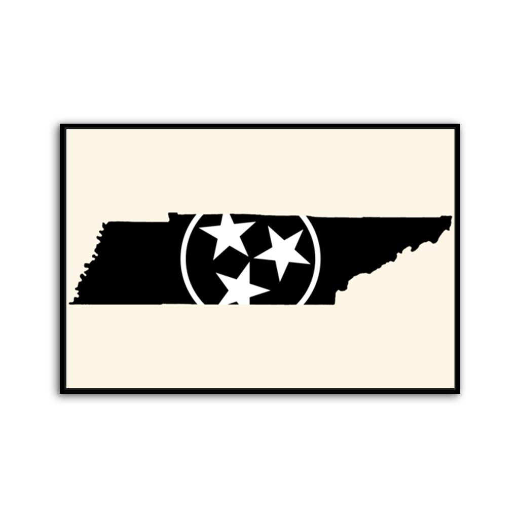 Black & White Tennessee Flag Silhouette Canvas Wall Art Print - Canvas Black Frame