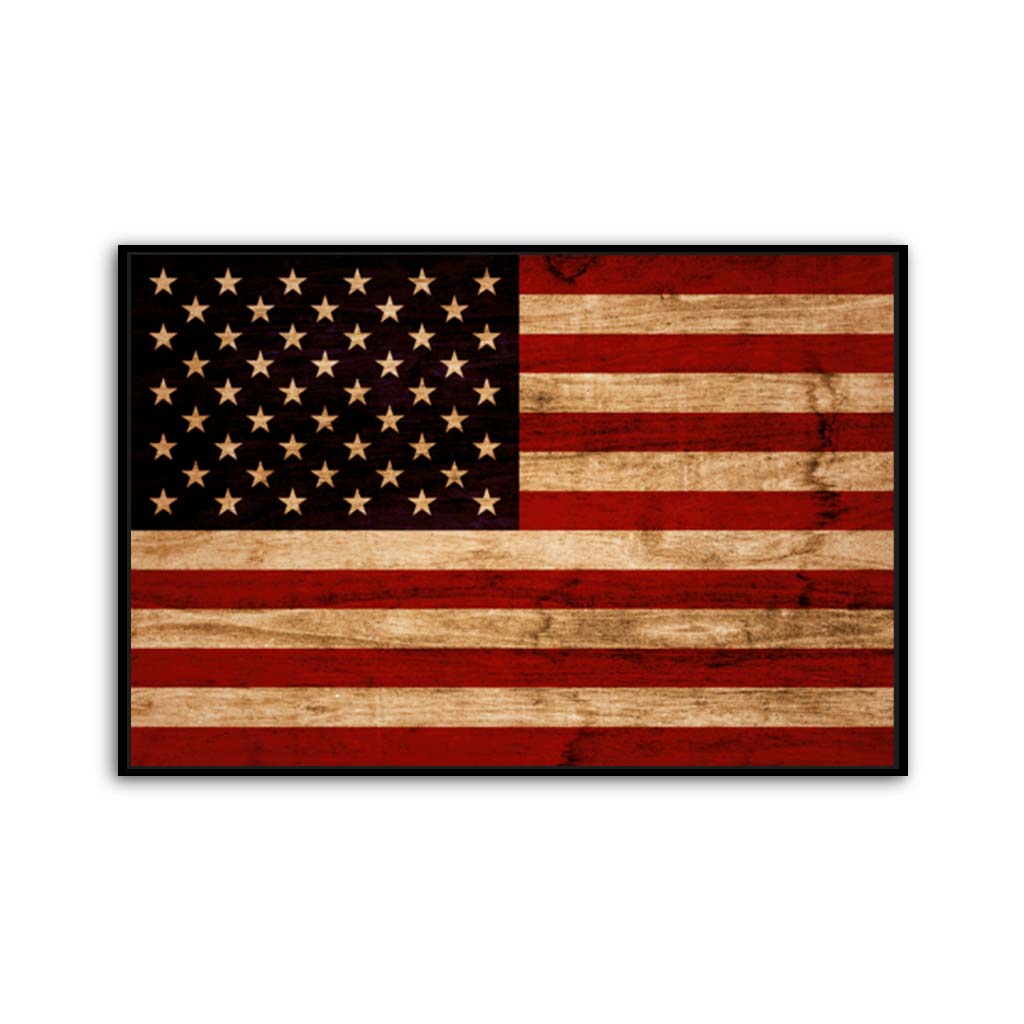 Rustic American Flag Silhouette Canvas Wall Art Print - Canvas Black Frame