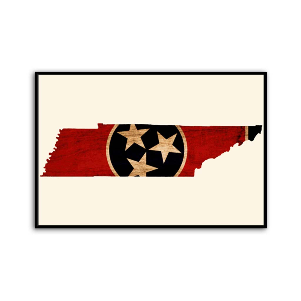Rustic Tennessee Flag Silhouette Canvas Wall Art Print - Canvas Black Frame
