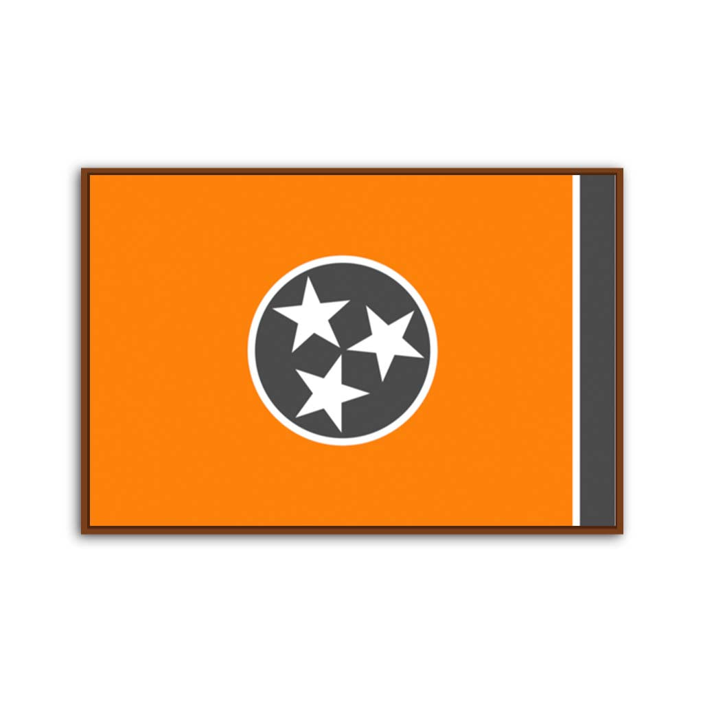 Orange & Gray Tennessee Canvas Flag Art Print - Canvas Pecan Frame