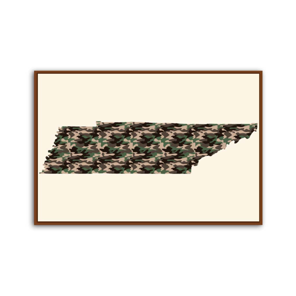 Tennessee Woodland Camo Silhouette Canvas Wall Art Print - Canvas Pecan Frame