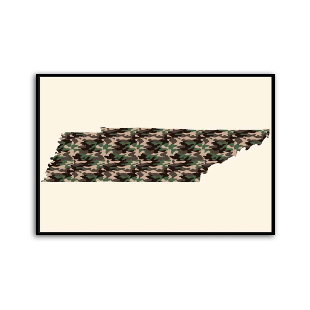 Tennessee Woodland Camo Silhouette Canvas Wall Art Print - Canvas Black Frame