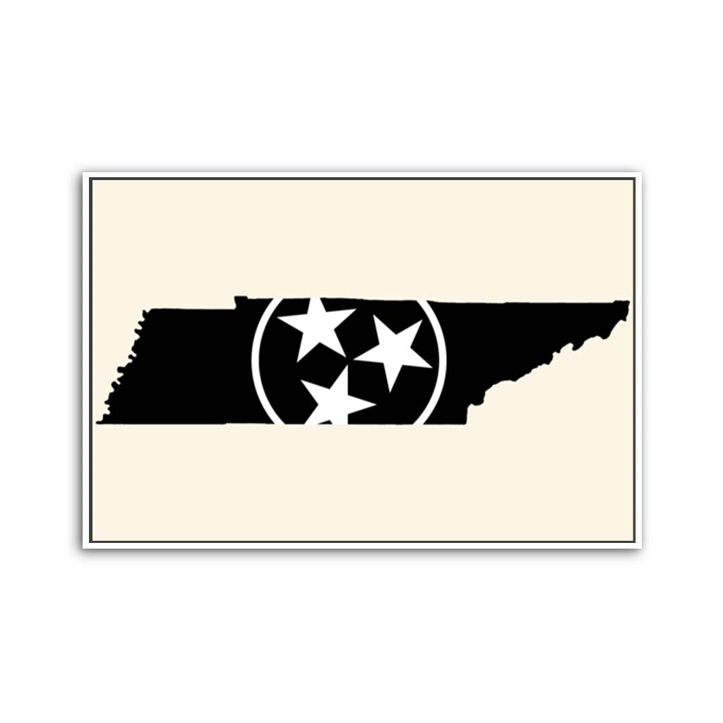 Black & White Tennessee Flag Silhouette Canvas Wall Art Print - Canvas White Frame