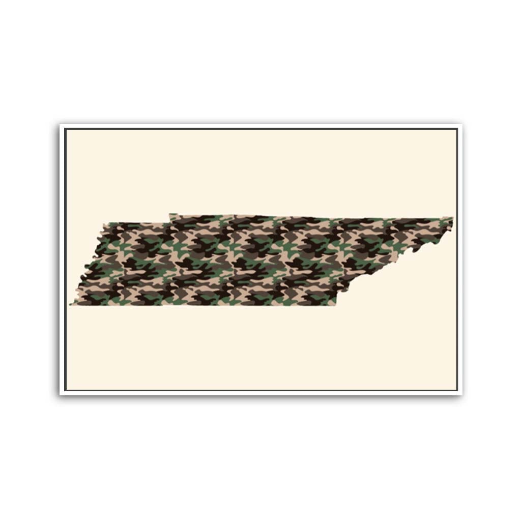Tennessee Woodland Camo Silhouette Canvas Wall Art Print - Canvas White Frame