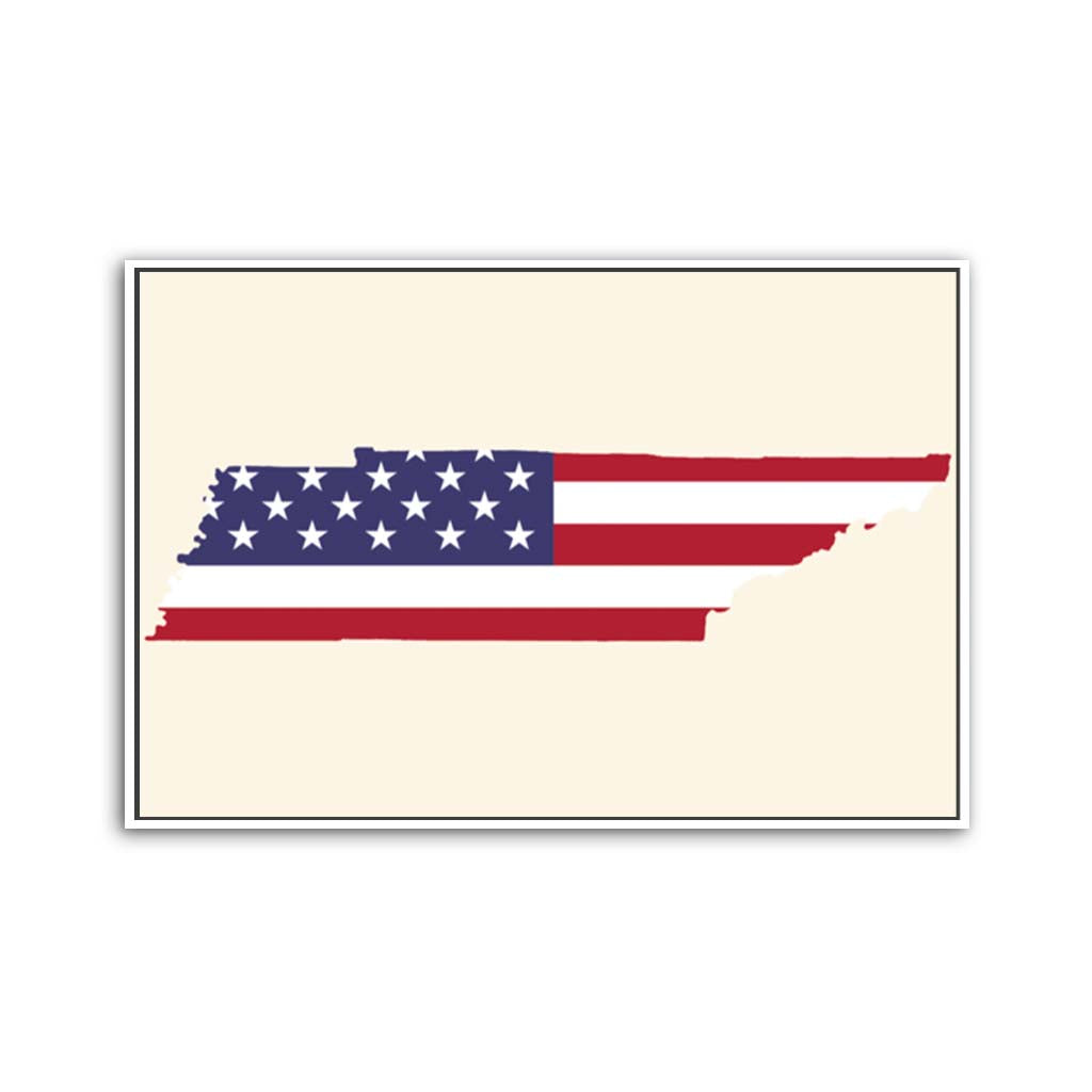Tennessee American Flag Silhouette Canvas Wall Art Print - Canvas White Frame