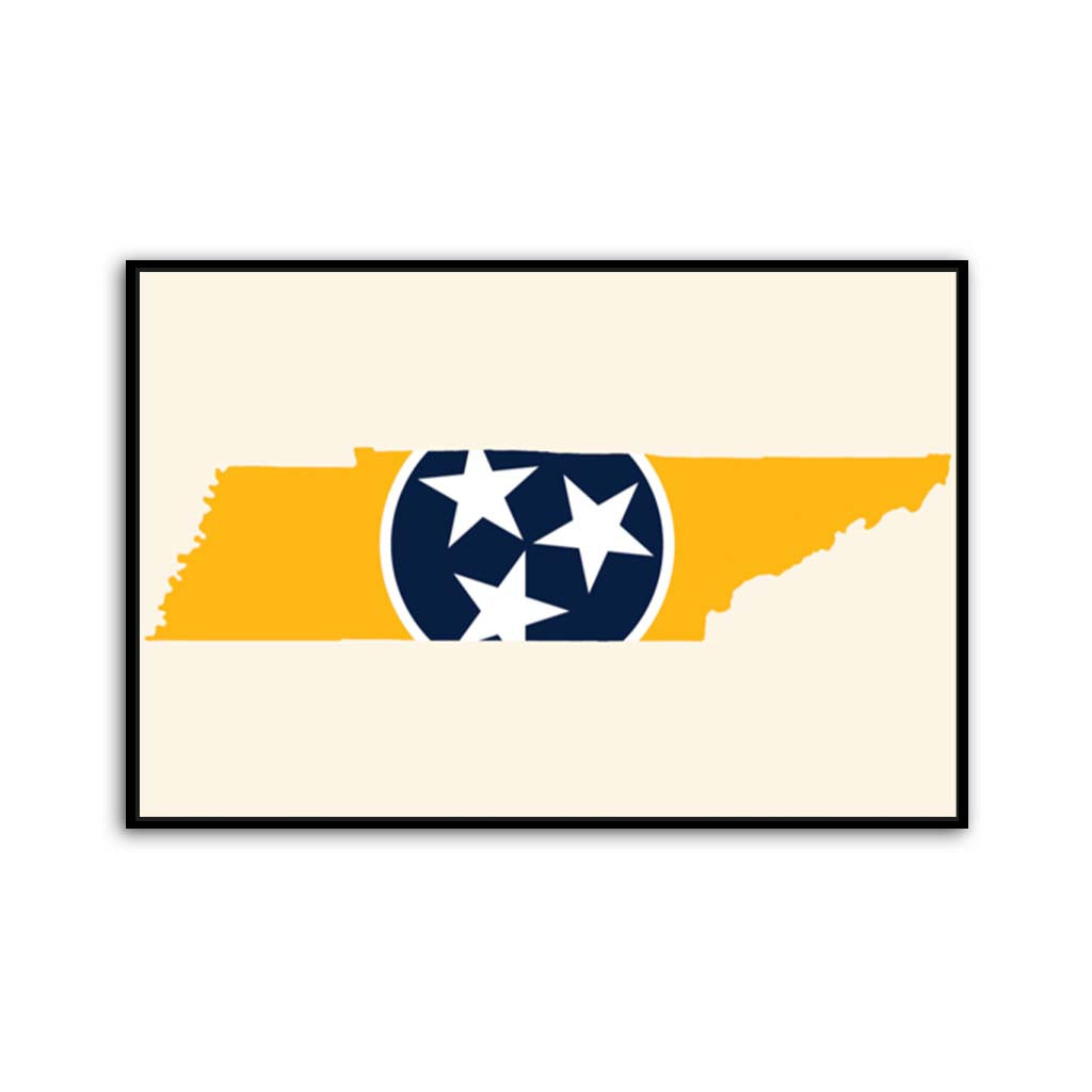 Navy & Gold Tennessee Flag Silhouette Canvas Wall Art Print - Canvas Black Frame
