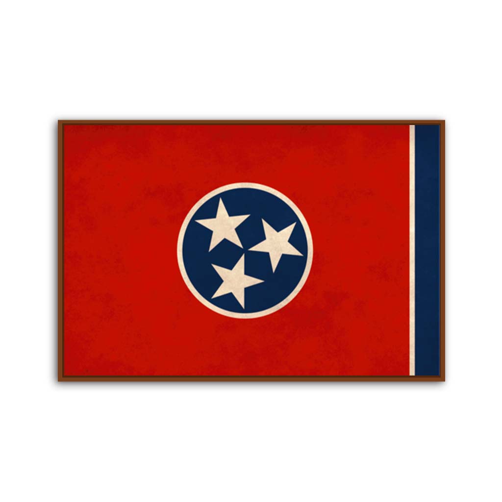 Distressed Tennessee Canvas Flag Art Print - Canvas Pecan Frame