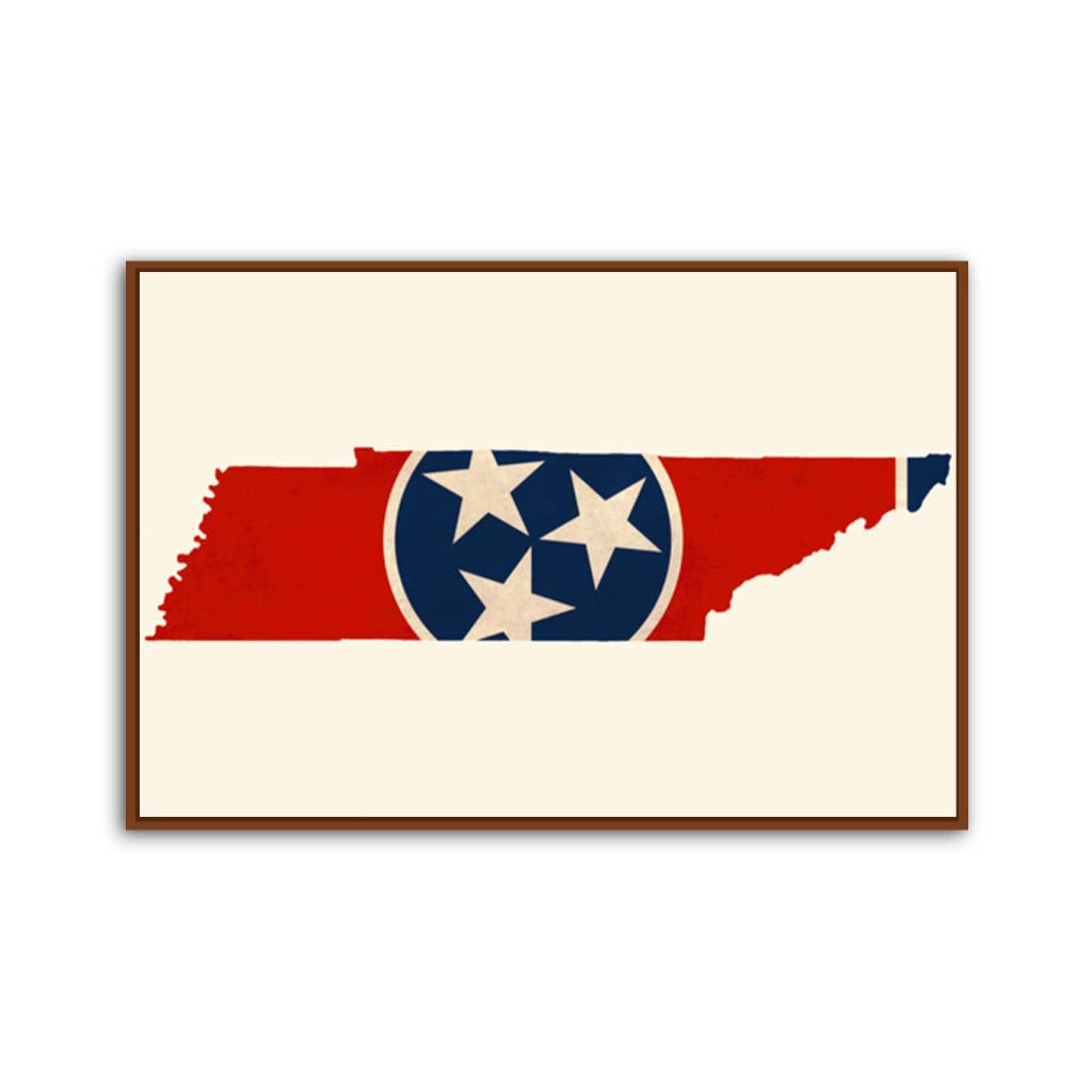 Distressed Tennessee Flag Silhouette Canvas Wall Art Print - Canvas Pecan Frame